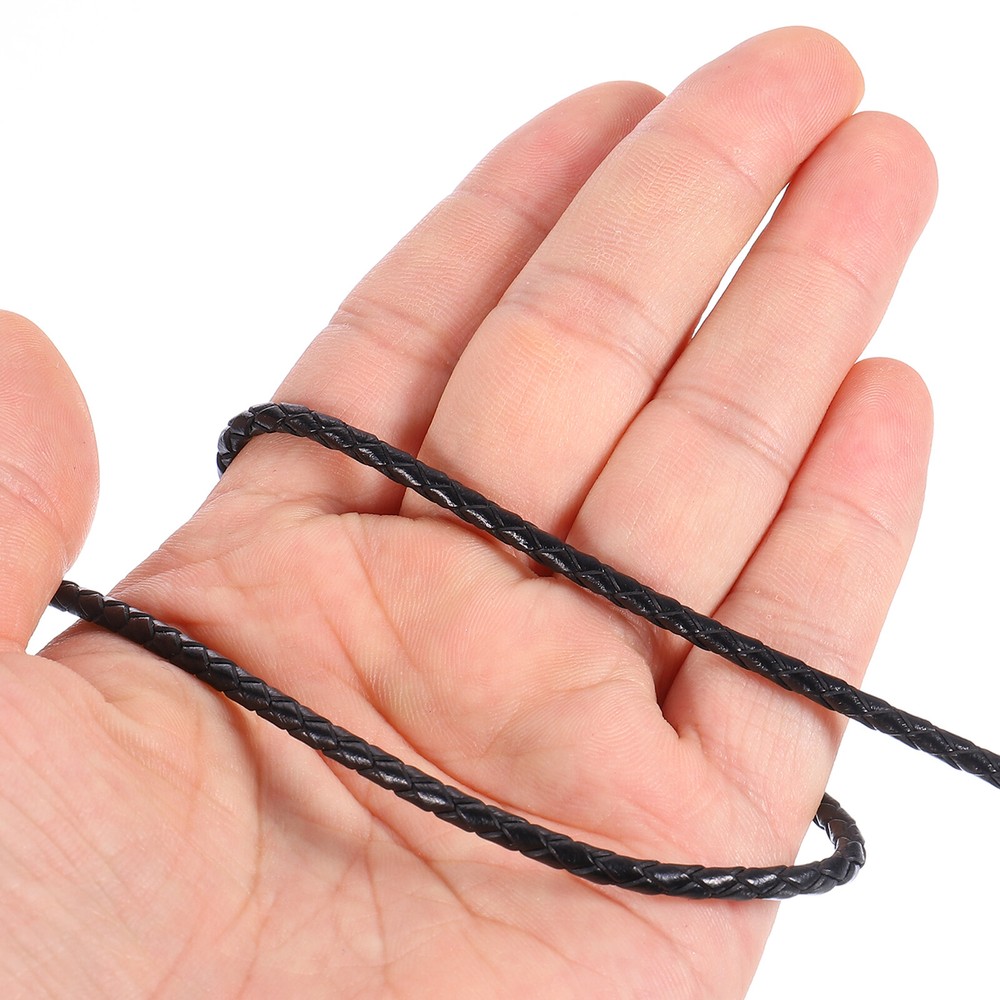 Faux Leather Braided Cord Leather String, 4mm x 2m, Black