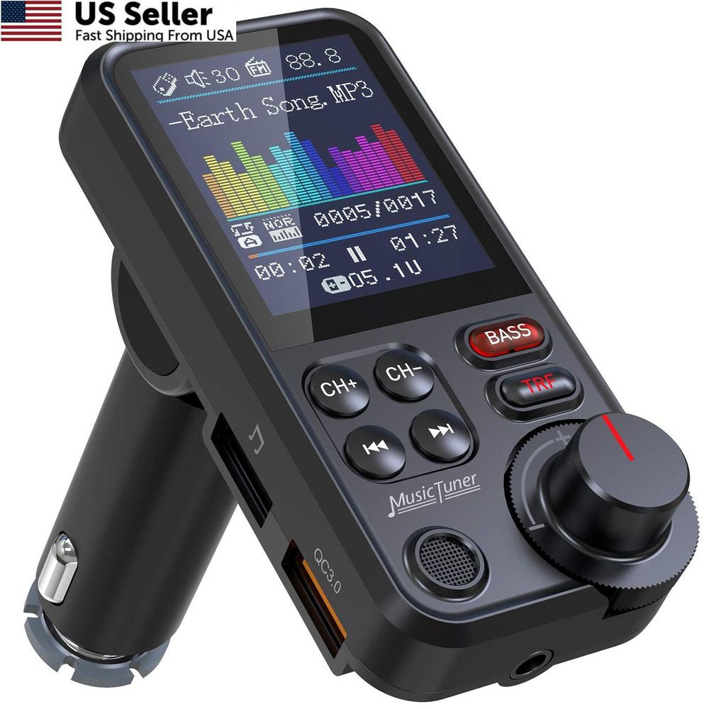 Nulaxy KM30 Bluetooth Car Adapter, FM Transmitter with 1.8" Small, Black