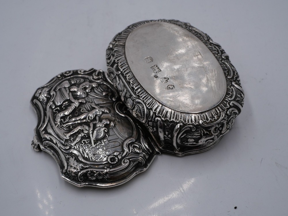 RARE 19TH CENTURY ANTIQUE SCENES SOLID SILVER VERMEIL POLYLOBEE BOX