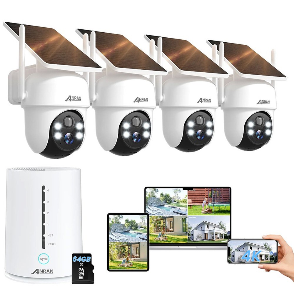 ANRAN Solar Security Camera System 4MP CCTV Wireless Battery Powered 2 Way Audio