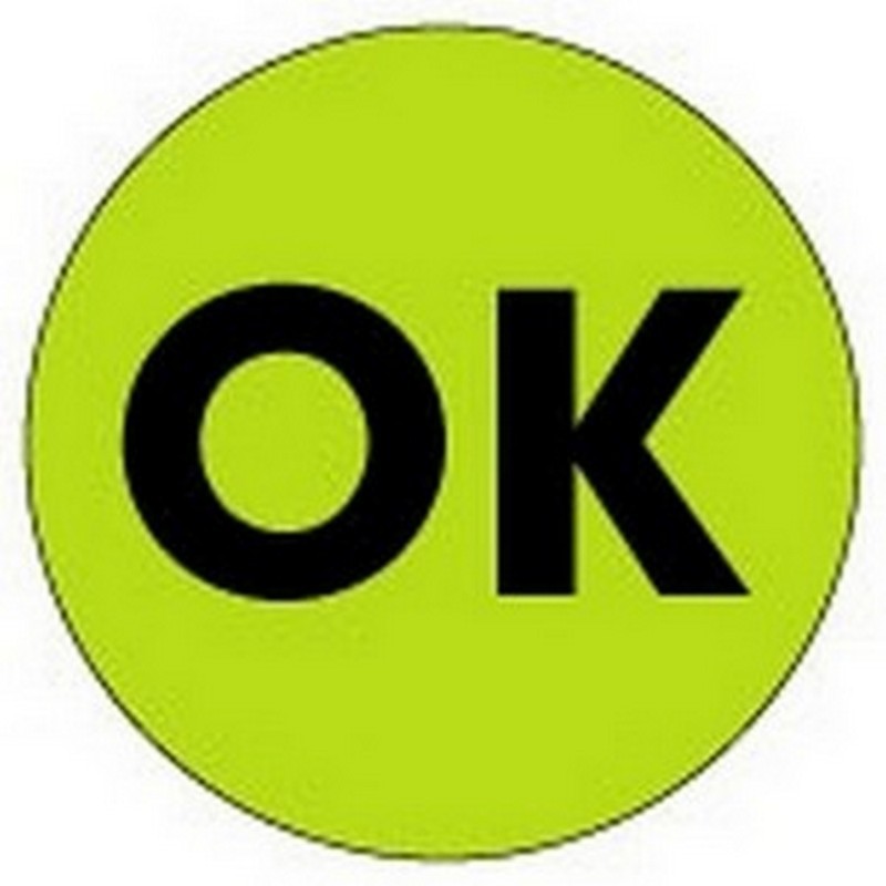2" Diameter OK Circle Labels (500 per Roll)