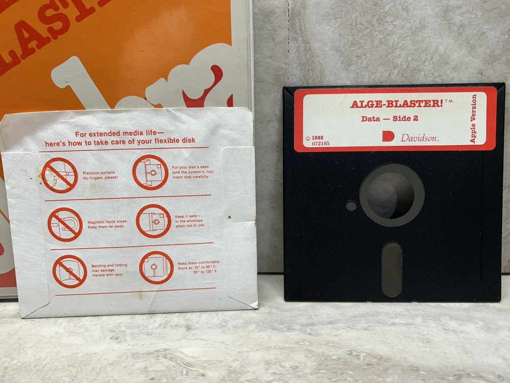1985 Apple II IIe Computer Program ALGE-BLASTER Math School Algebra 5.25"