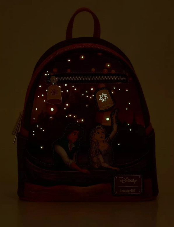 Loungefly Mini Backpack TANGLED RAPUNZEL FLYNN Glow in Dark Boat Scene Pink
