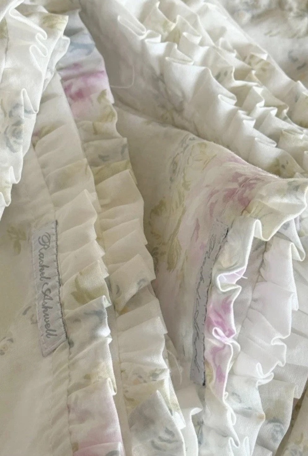 Rachel Ashwell Shabby Chic Couture Lavender Roseblossom Teal Ruffle Napkins S/4