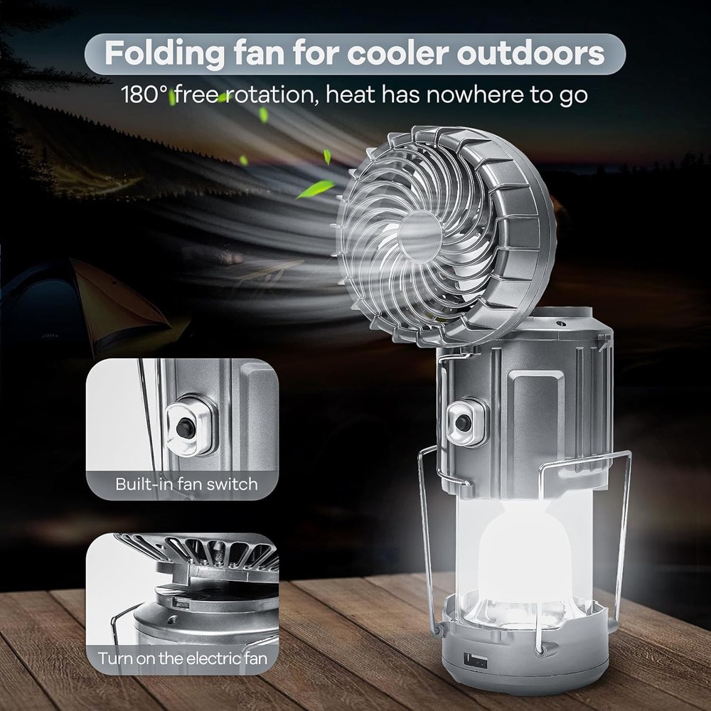 Solar Lantern Camping Light Fan Rechargeable