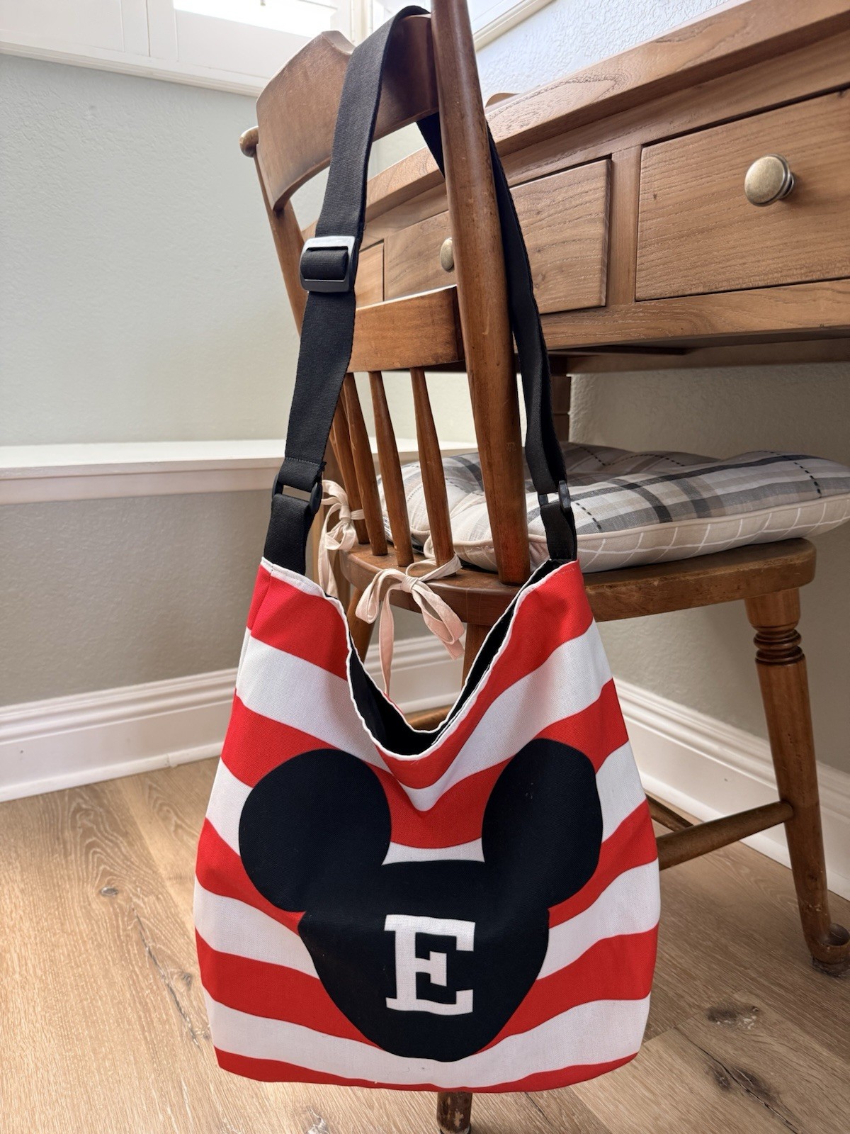 Mickey Mouse Red Wht Black Stripe Tote Shoulder Bag Adjustable Strap E Monogram