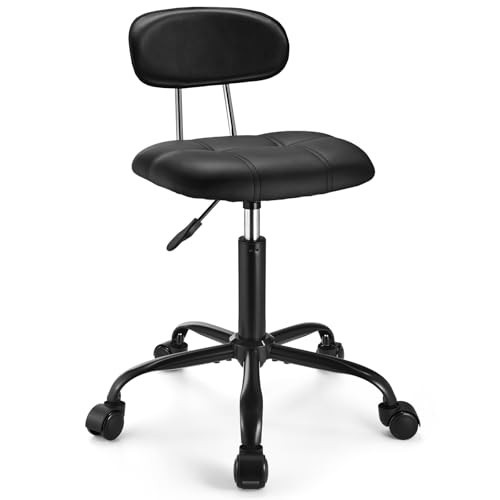 Height Adjustable Square Rolling Stool with Backrest, Swivel Drafting Chair, Whe
