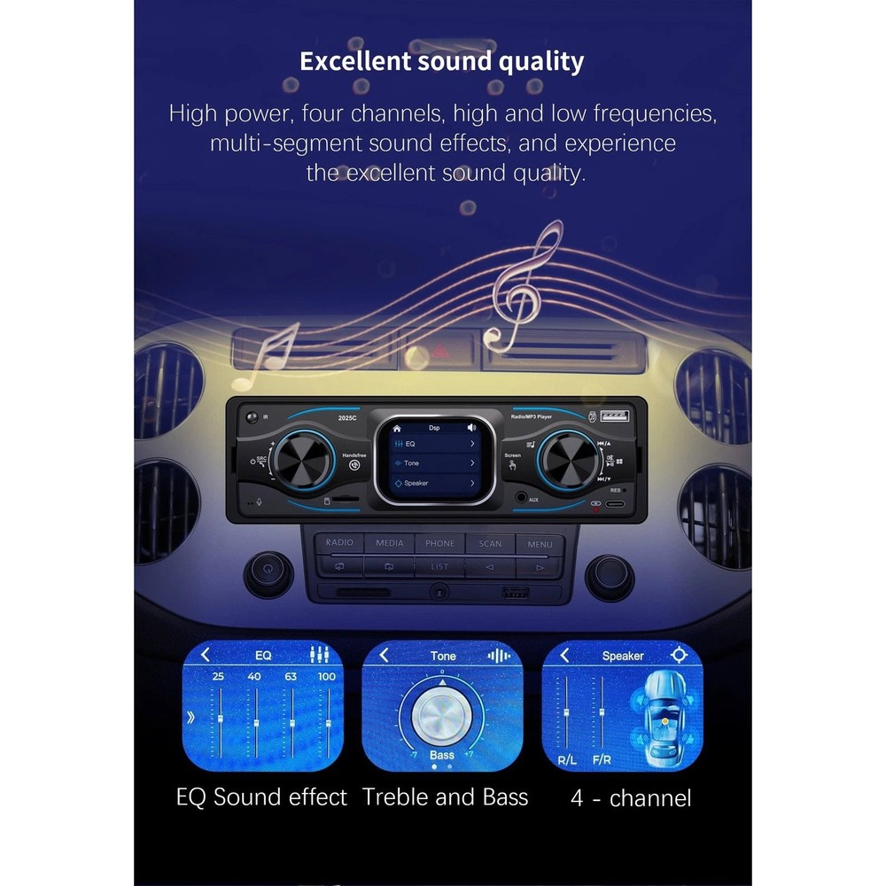MP3 Car Radio with Steering Wheel Control, Bluetooth A2DP USB TF Card Reader