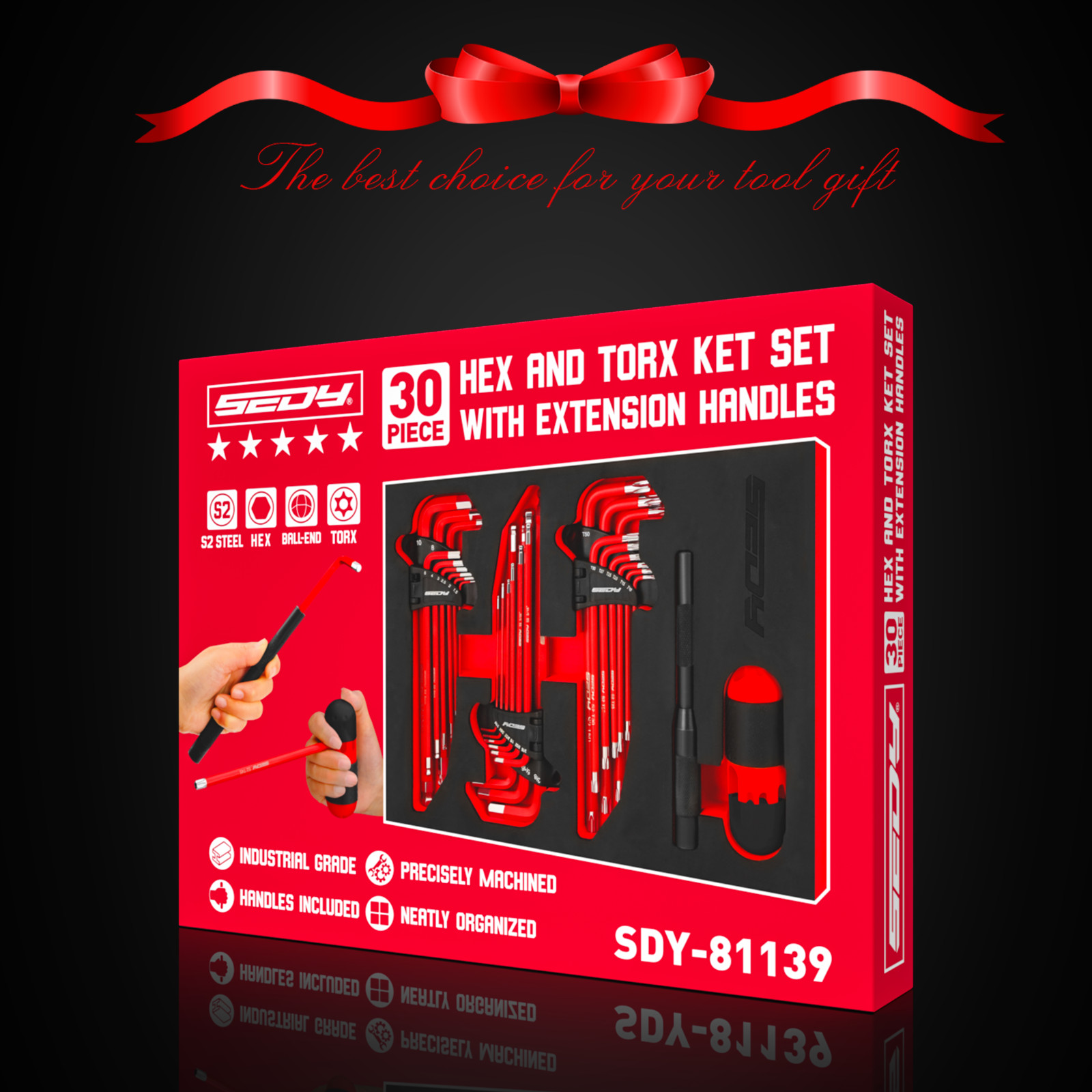 30PC L-Hex Torx Key Set Ball End Allen Wrench Grip Handle Extension Bar S2 Steel