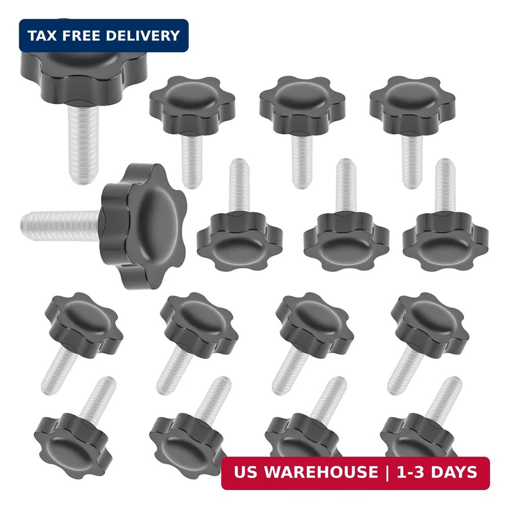 M6x20mm - 1.0 Threads Black Star Knobs, 16 PCS Threaded Knurled Thumb Nuts for M