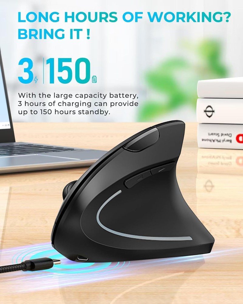 Lekvey Ergonomic Mouse, Vertical Wireless Mouse: Rechargeable Classic Black