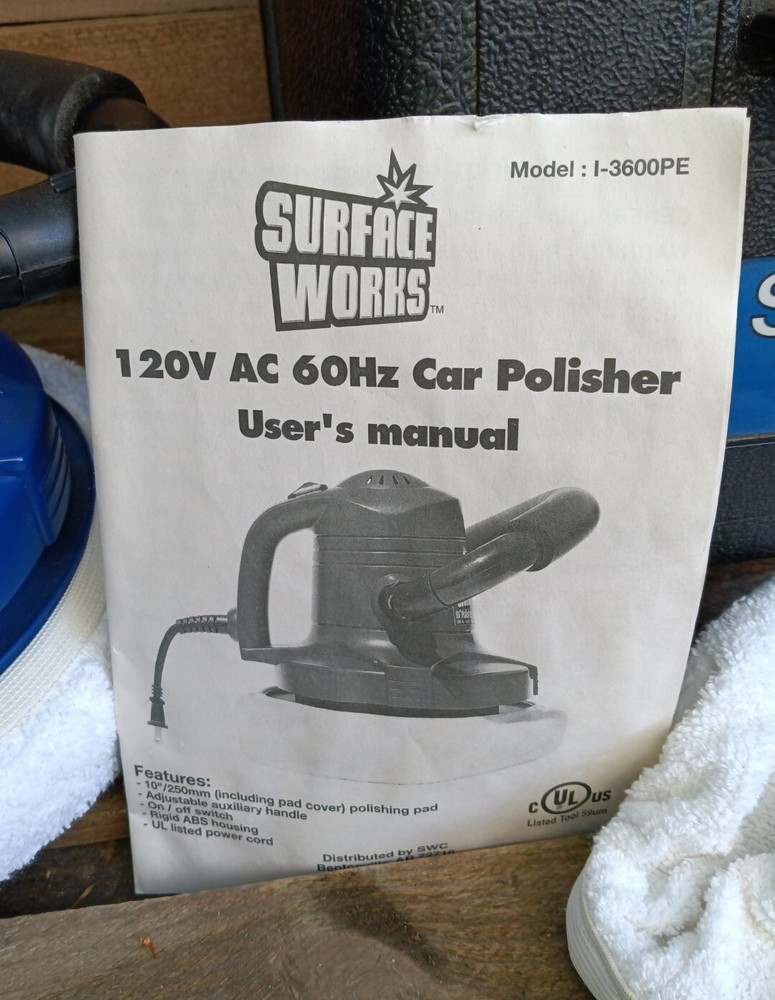 Surface Works 10" Polisher / Buffer MODEL 1-3600PE W HARD CASE & INSTRUCTIONS
