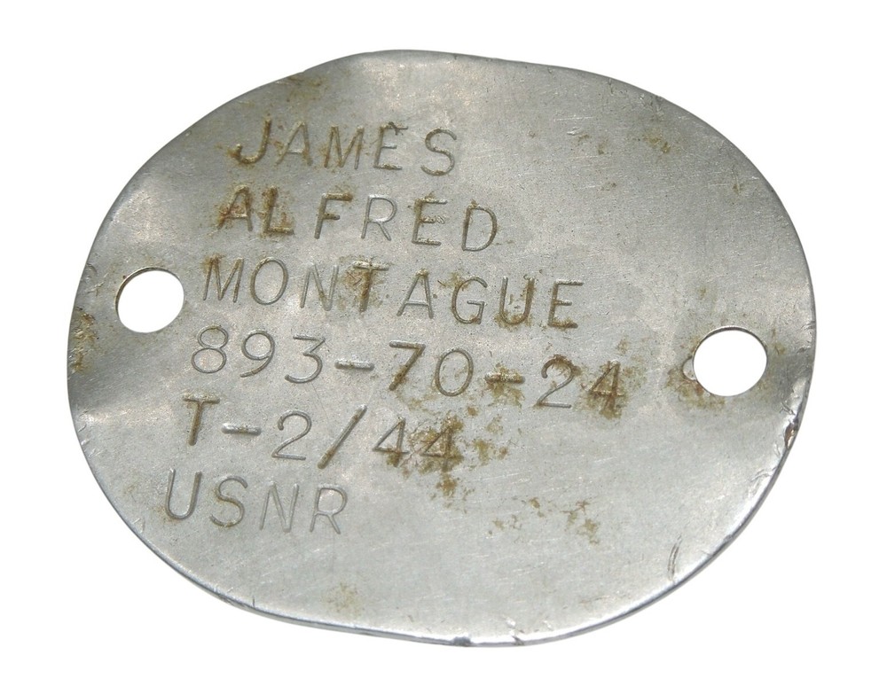 Original WWII US Navy Dog Tag Montague Stationed in Oran, Algeria CA3