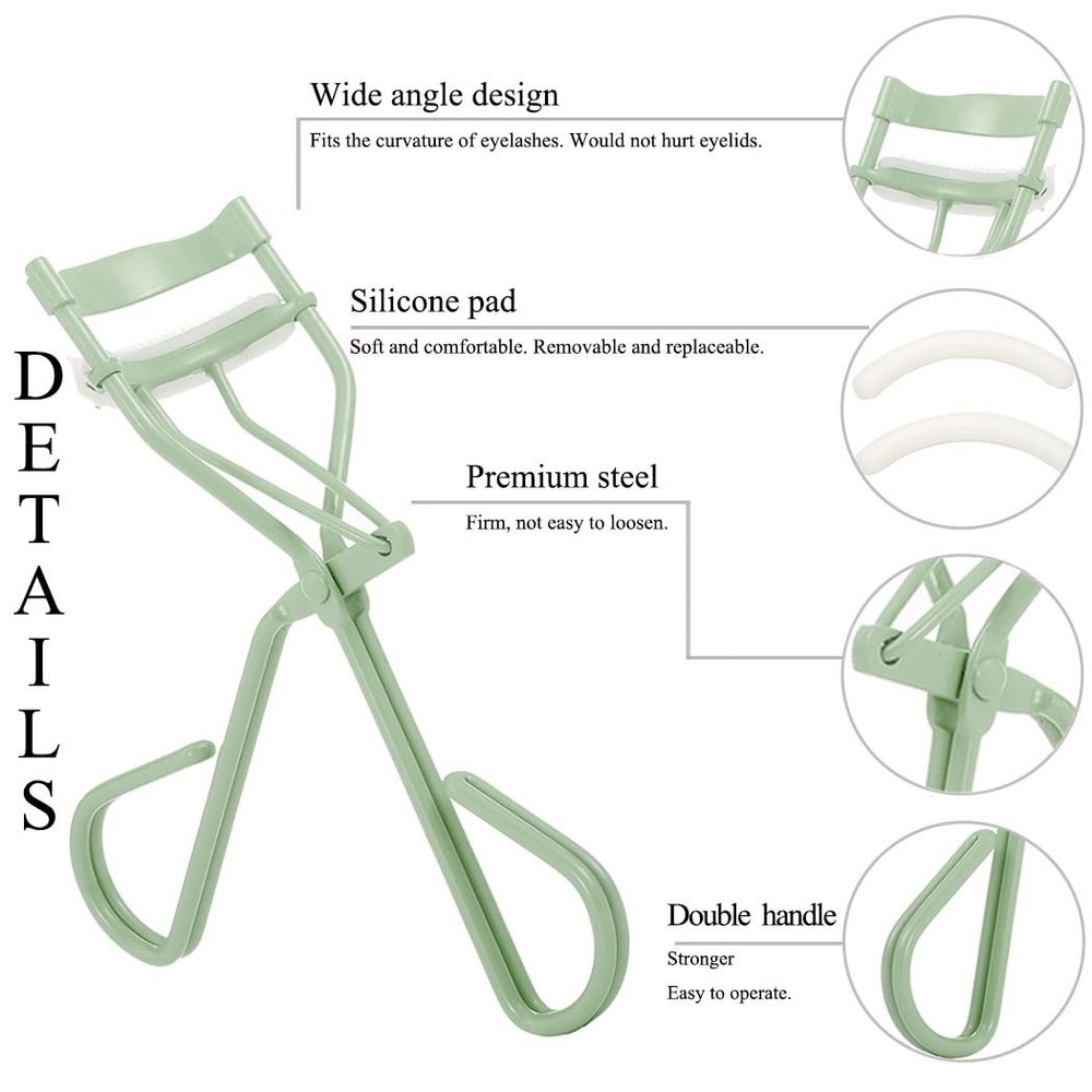 Eyelash Curlers with Built-in Comb 2 Replacement Refill Pads Makeup Tool