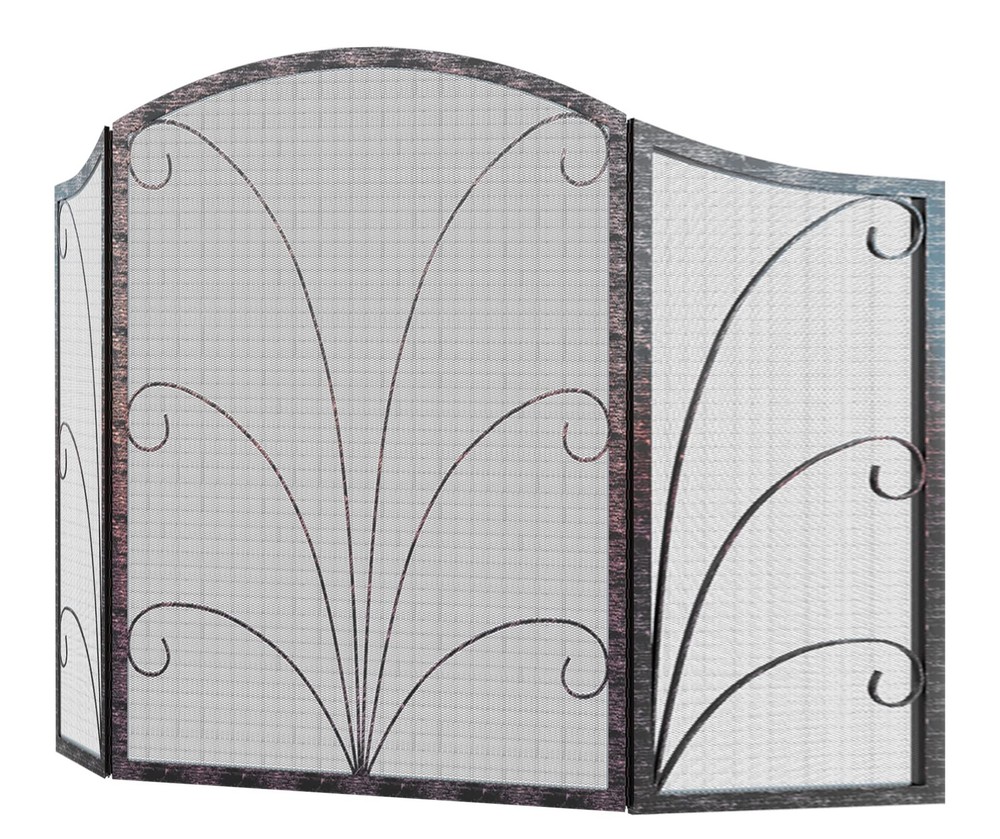 3-Panel Arched Childproof Fireplace Screen Decorative, Handcrafted Scroll Wro...