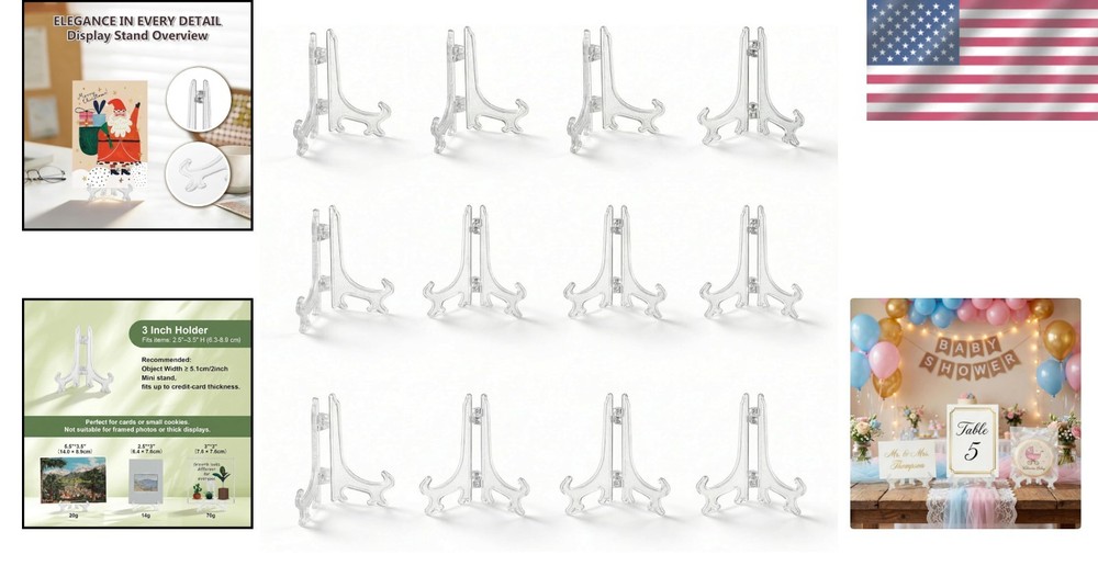 Versatile 3 Inch Acrylic Mini Easels - Lightweight 12 Pack Display Holders