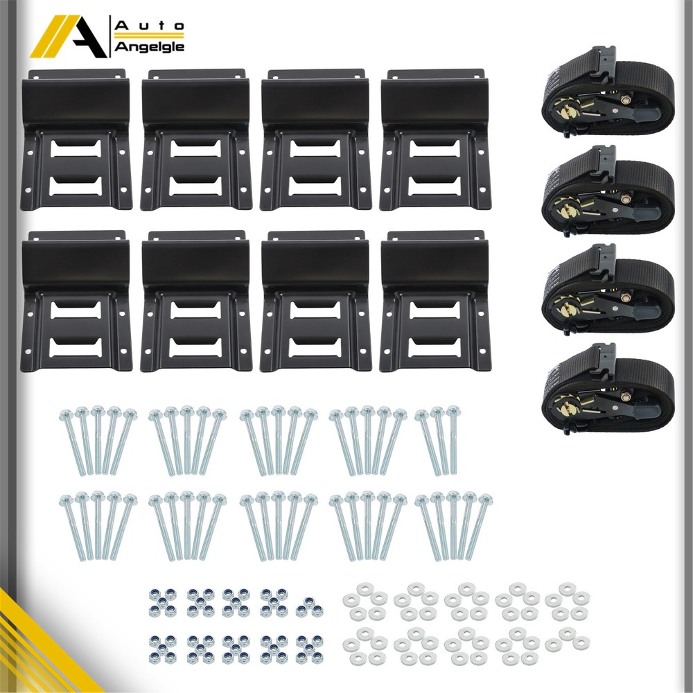 Heavy Duty 2 Sets Black Wheel Chocks 9ft Black Tie Down Straps W/ Bag Polyester