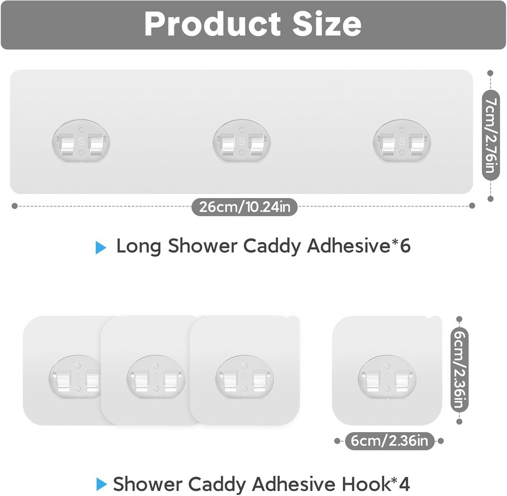 10 Pack Shower Caddy Adhesive Replacement, Strong Adhesive Hooks for Shower C...