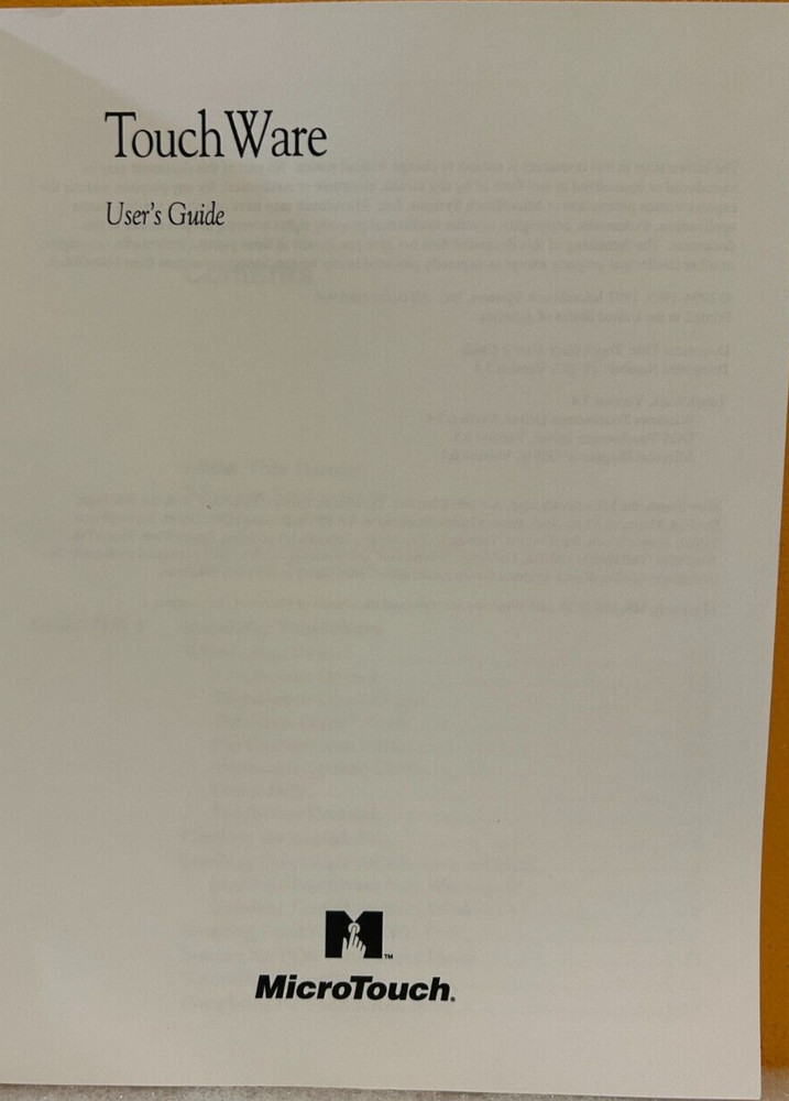 MicroTouch 19-207 TouchWare User's Guide Manual.
