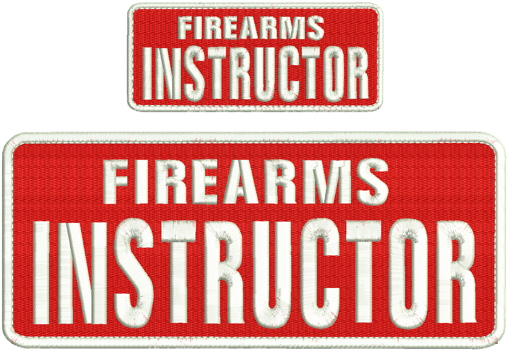 Firearms Instructor embroidery patches 4x10 and 2x5 hook white thread red fabric