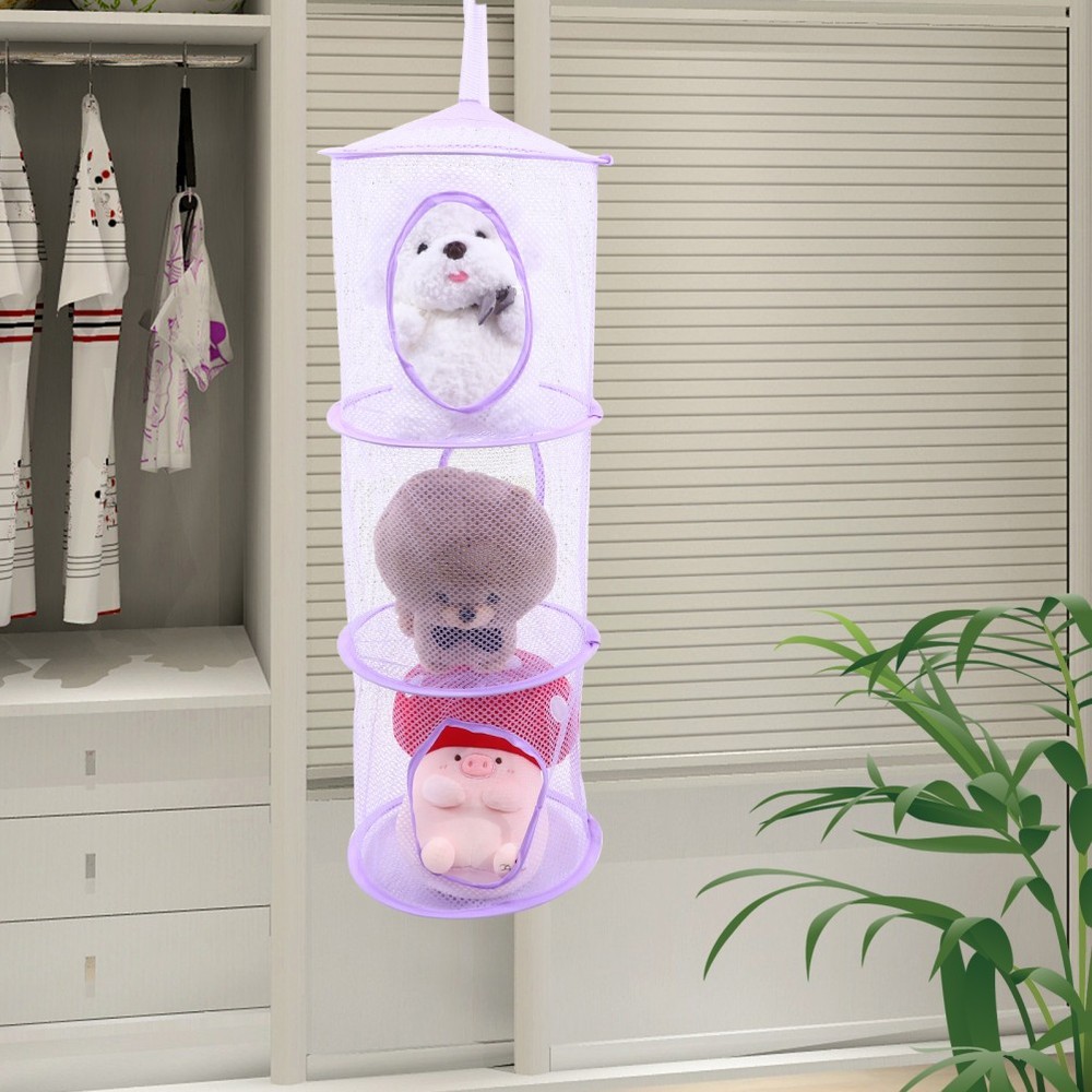 2 Pcs Foldable Hanging Storage Nets Multi Layer Mesh Drying Basket For Clothes