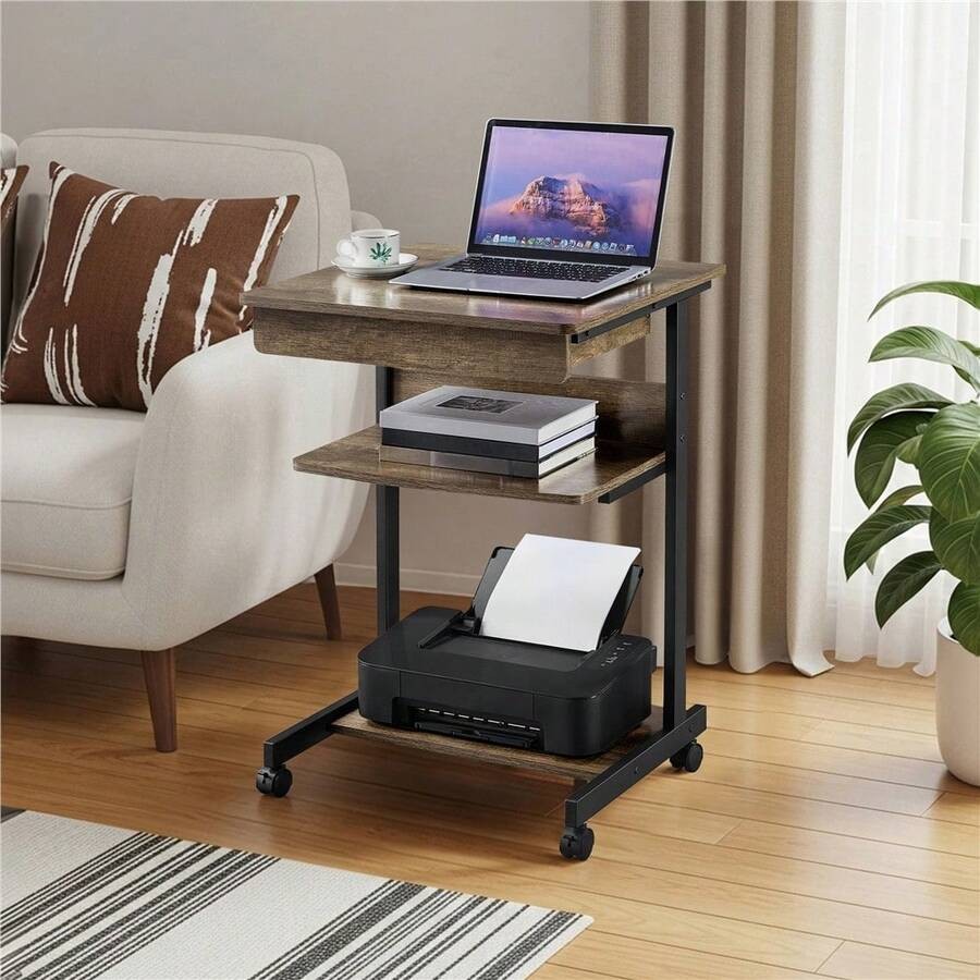 1PC Modern Portable Rolling Computer Desk Table With Drawer For Work Study