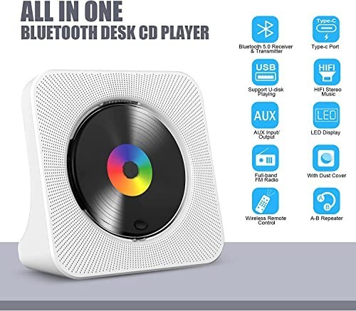 Gueray CD Player Portable Bluetooth Desktop CD Player for Home with Timer
