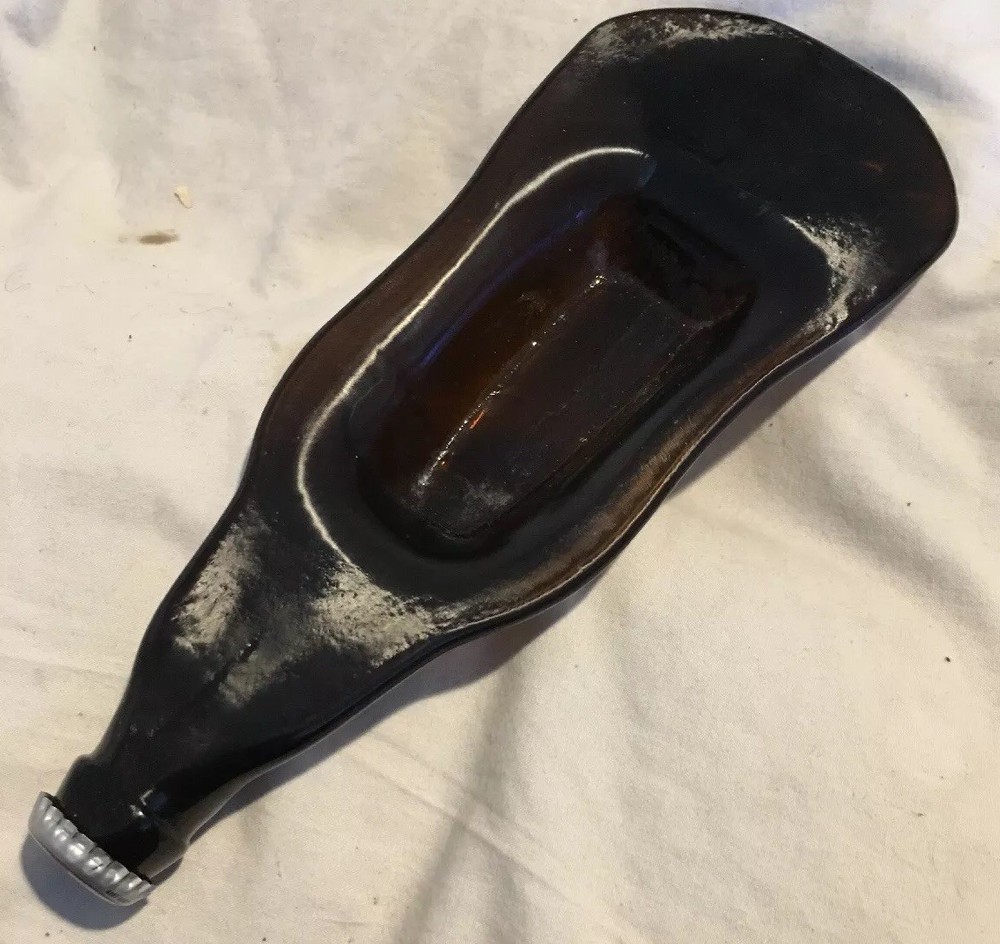 Flat Melted Beer Bottle Ashtray Candy Dish Brown Sam Adams Light *Excellent+++