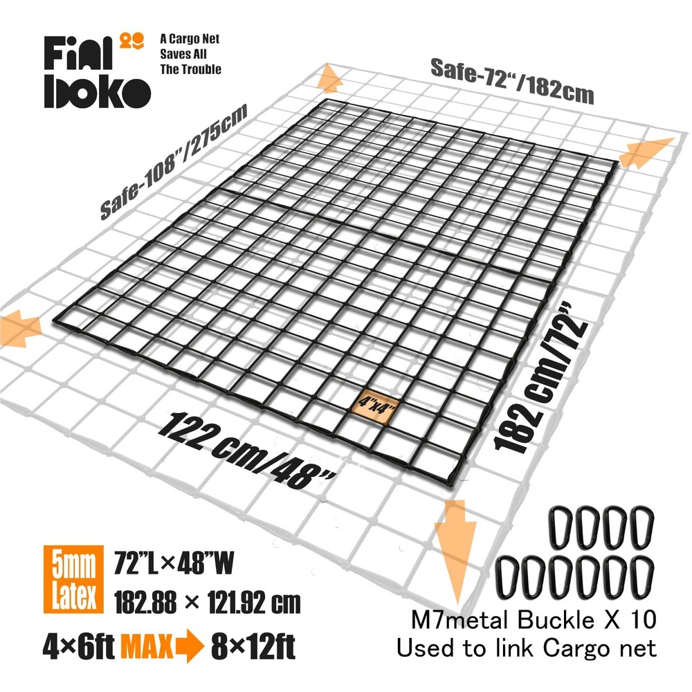Finiboko Highly Elastic Cargo Net for 4x6Ft Net,