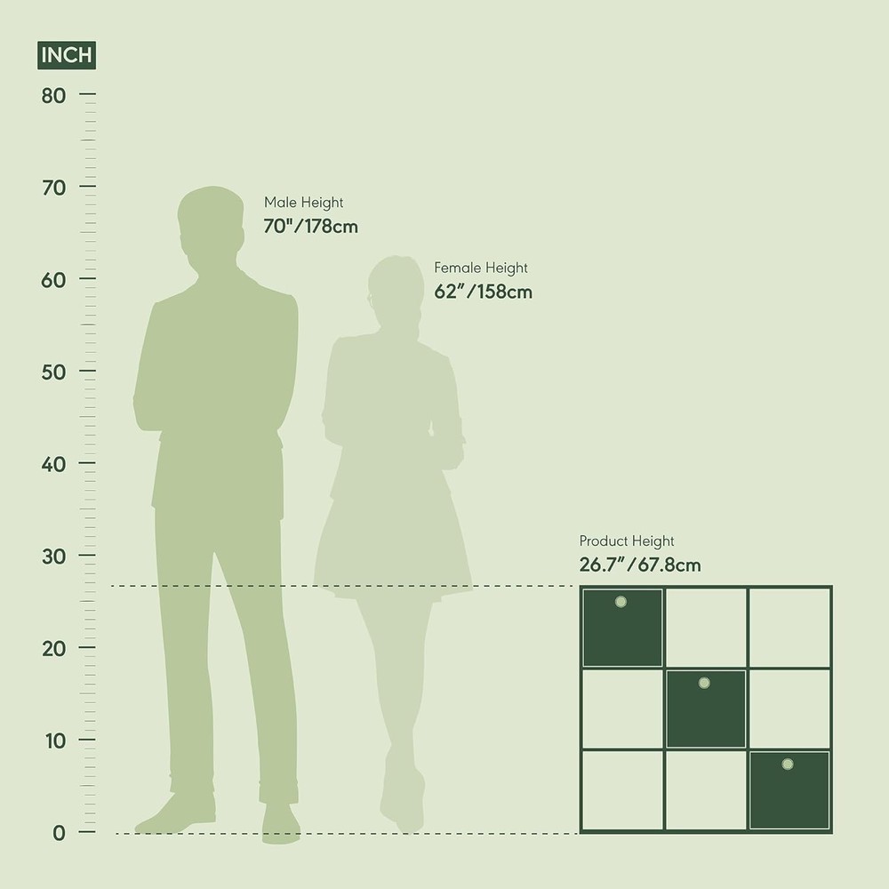 Simplistic 9-Cube Organizer W/ Bins Small Size Assembled Unit Dimensions 7.9"D x