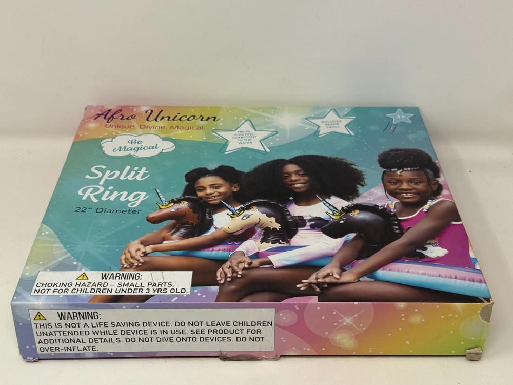 Afro Unicorn 22" Diameter Split Ring Swimming Pool Float Durable PVC Inflatable