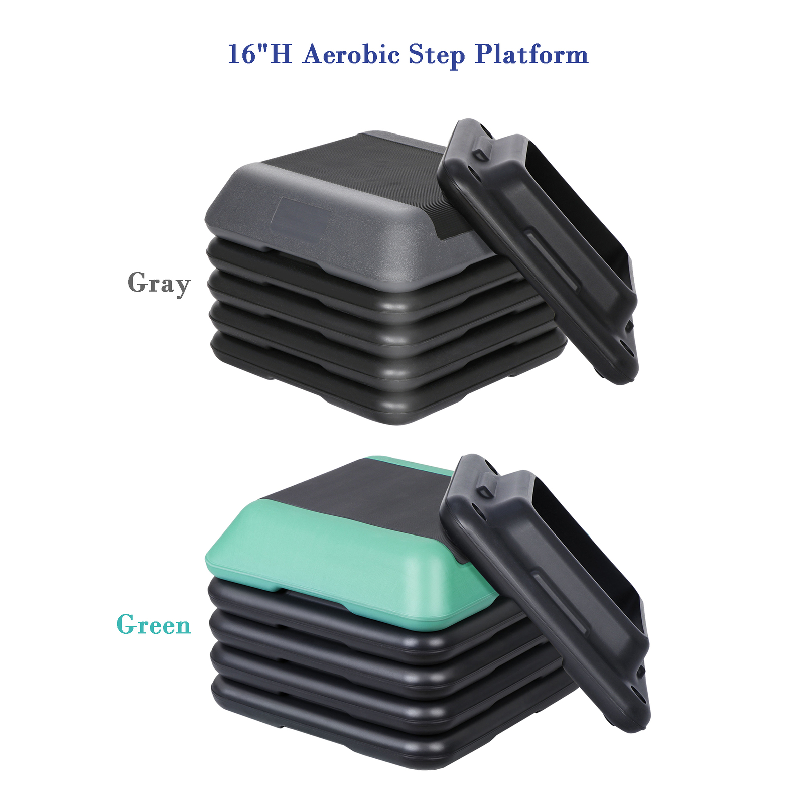 16" Adjustable High Step Aerobic Platform Stepper w/4 Risers for Home Gray/Green