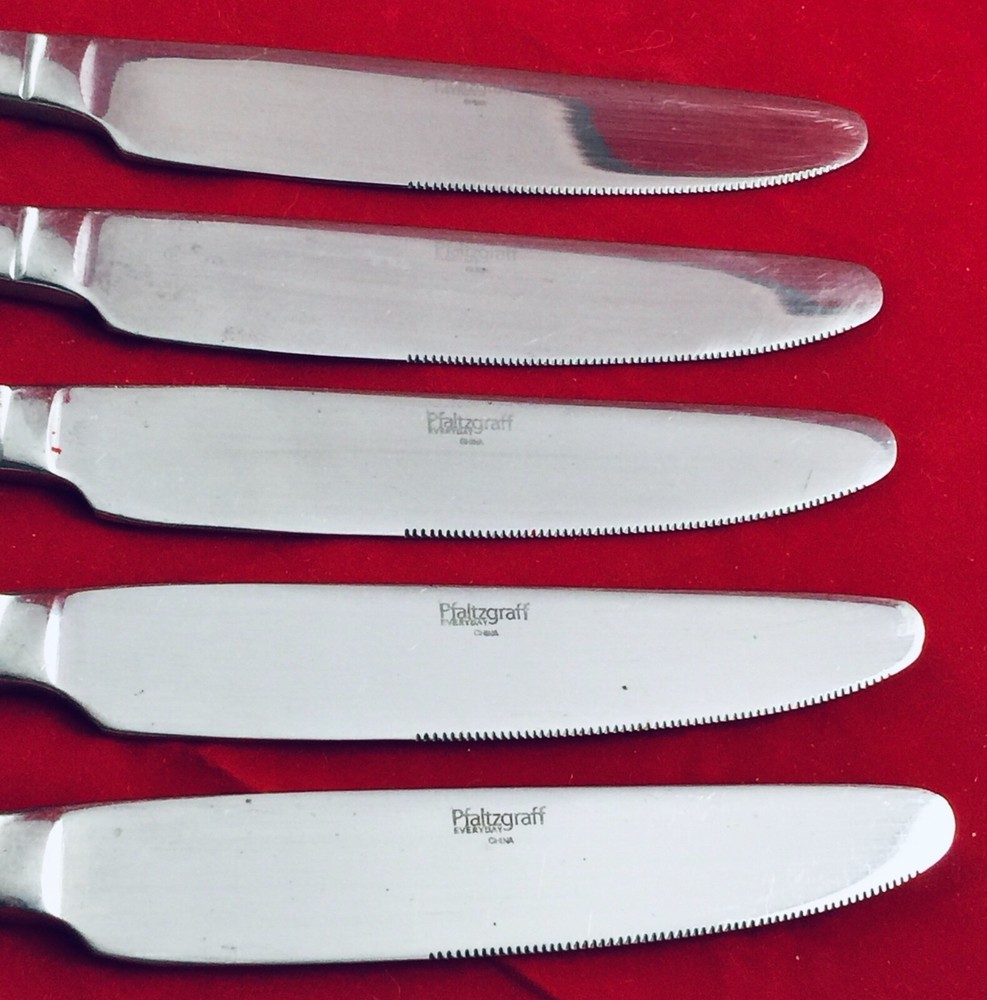5 PFALTZGRAFF LEGACY SOLID DINNER KNIVES 8 7/8”GLOSSY STAINLESS FLATWARE RETIRED