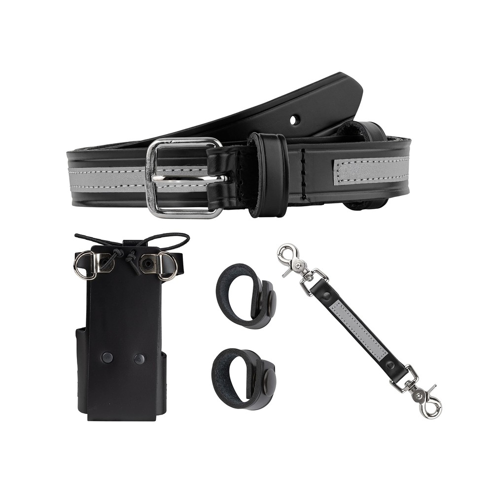 Firefighter Reflective Radio Strap and Holder Leather Bundle Set Includes Rad...