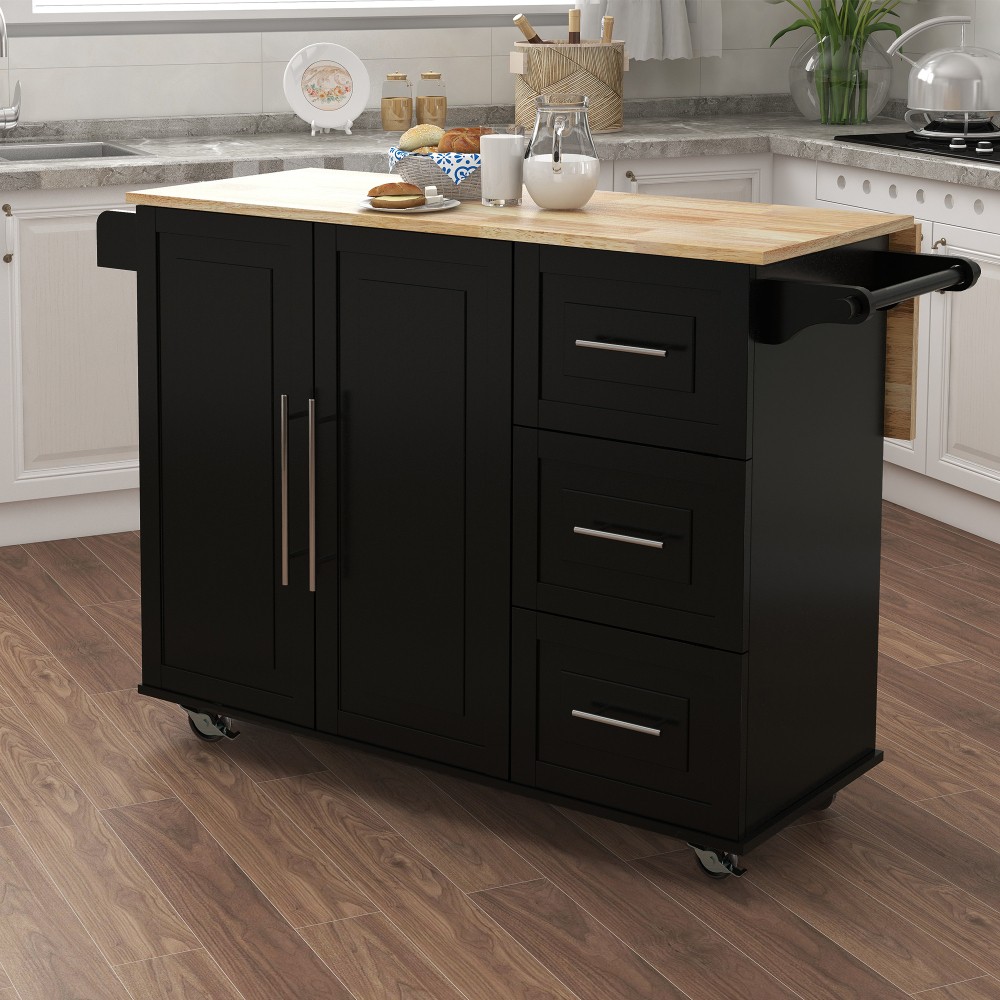 Kitchen Island W Spice Rack Towel Rack Extensible Solid Wood Table Top