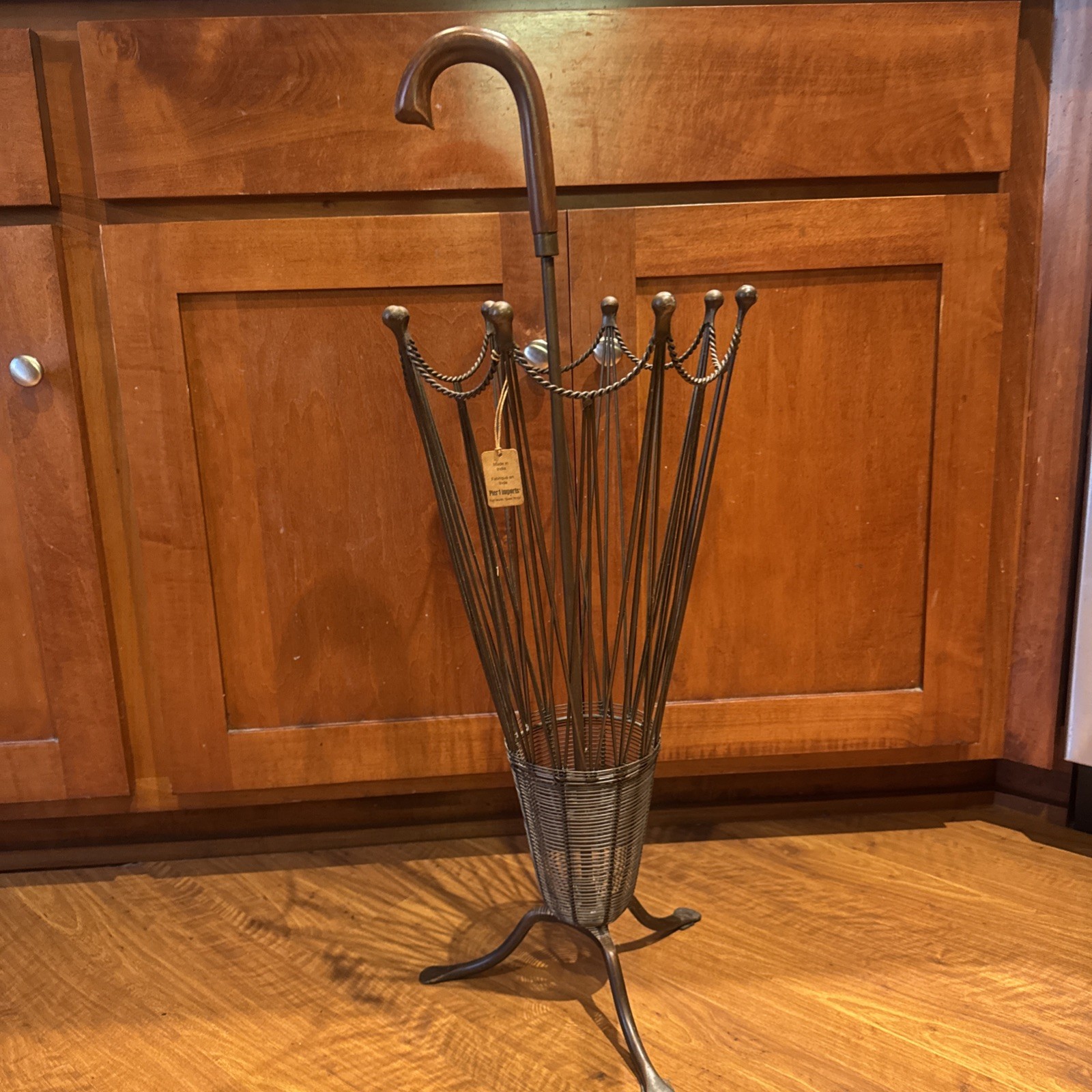 Pier 1 Imports NWT Umbrella Stand Wood Handle Metal Base 31”