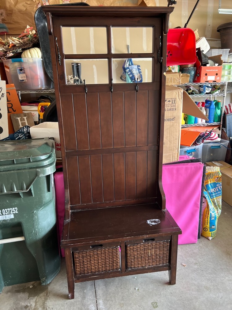 Used Hall Tree with Bench and Mirror in good condition with only minor defects