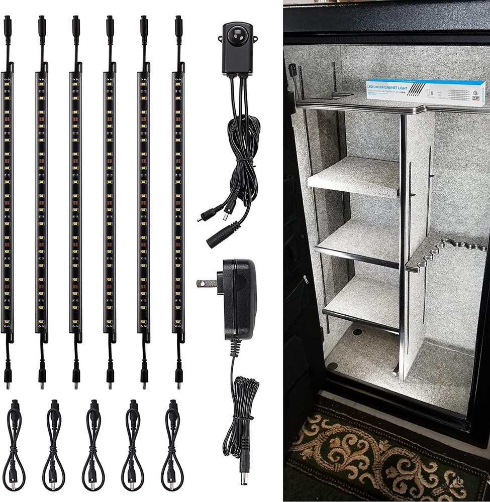 LED Safe Lighting Kit, (6) 12 Inch Linkable Light Bars Motion Sensor UL Daylight