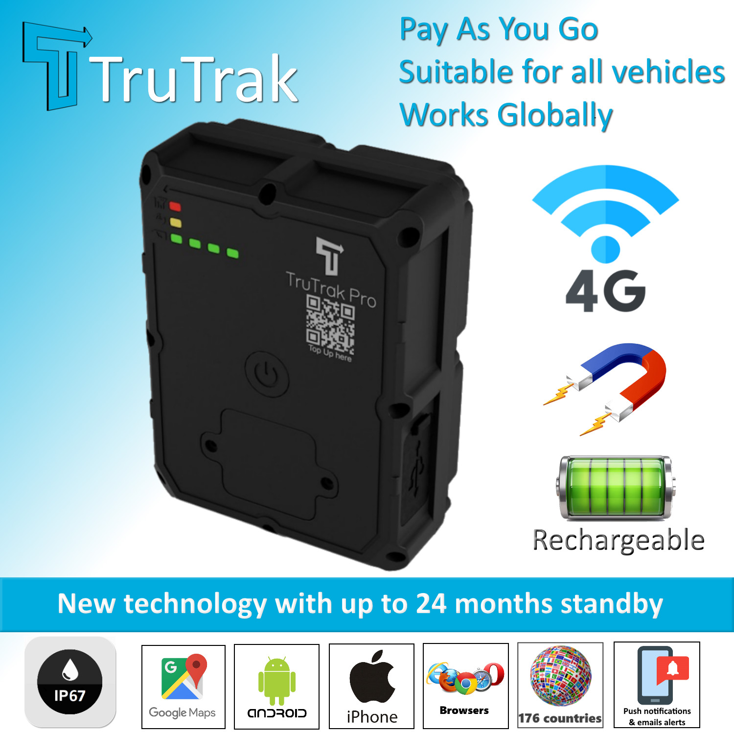 TruTrak GAT24 GPS Tracker 4G - Real Time magnetic vehicle car Tracking Device
