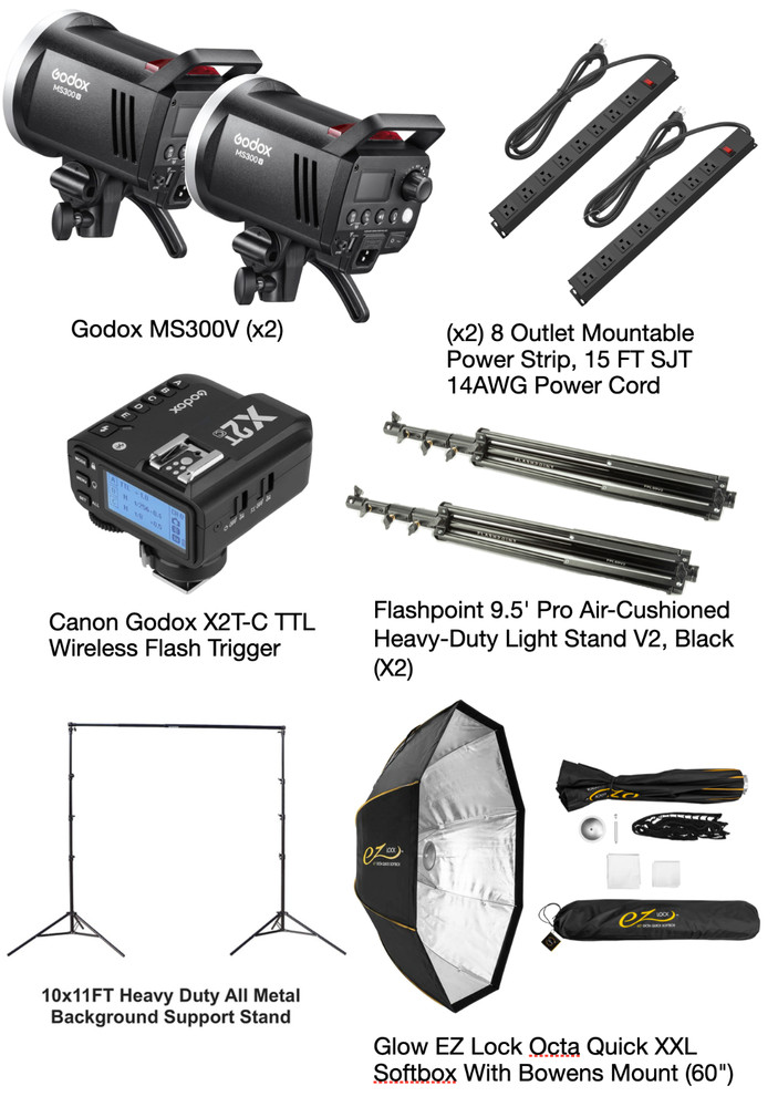 studio lighting kit / bundle, Godox MS300V 2-Light Studio Strobe Kit X2T-C for C