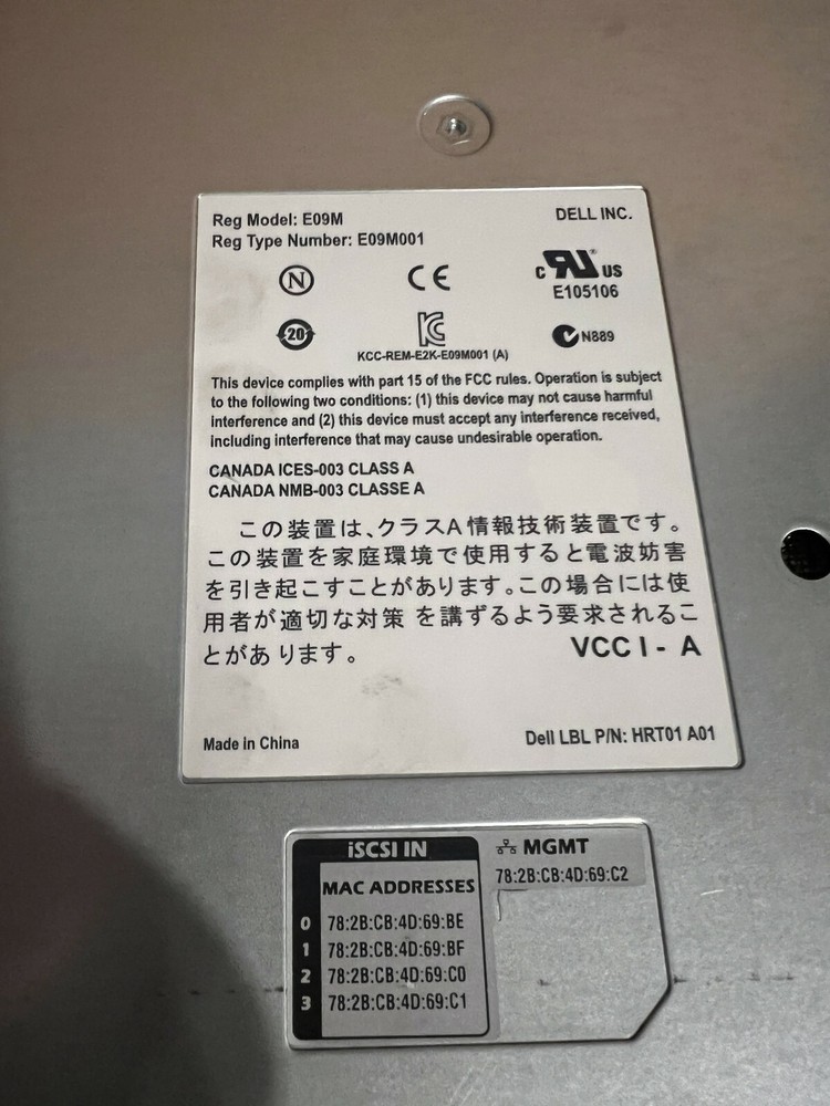 Dell EqualLogic Type 11 Control Module E09M001 E09M HRT01 A01