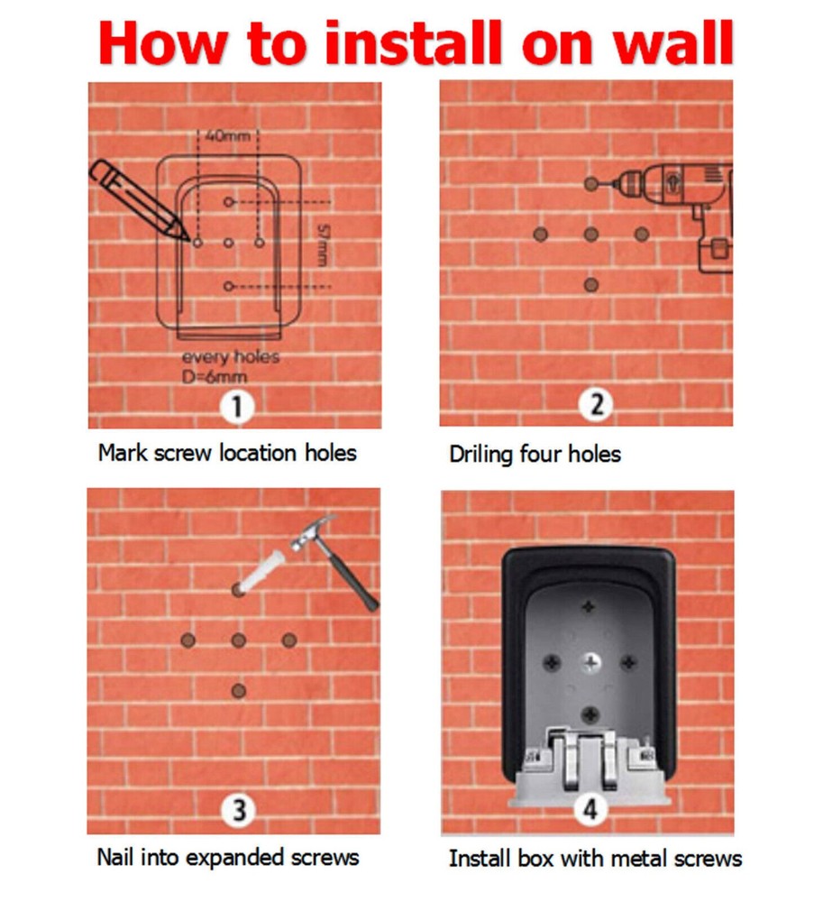 4 Digit Combination Key Lock Box Wall Mount Safe Security Storage Case Organizer