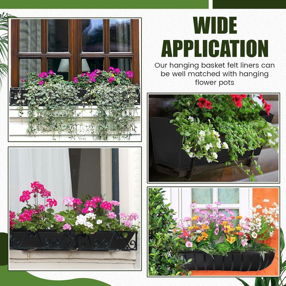 6 Pack Fabric Plant Window Box Liners Rectangular Non-Woven Planter 36 Inch