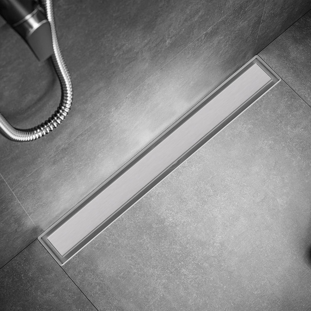 Linear Shower Drain 30 Inch Brushed Nickel with Tile Insert Grate Rectangle Floo