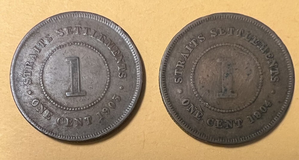 1903 and 1904 Straits Settlements One Cent, Two Coins