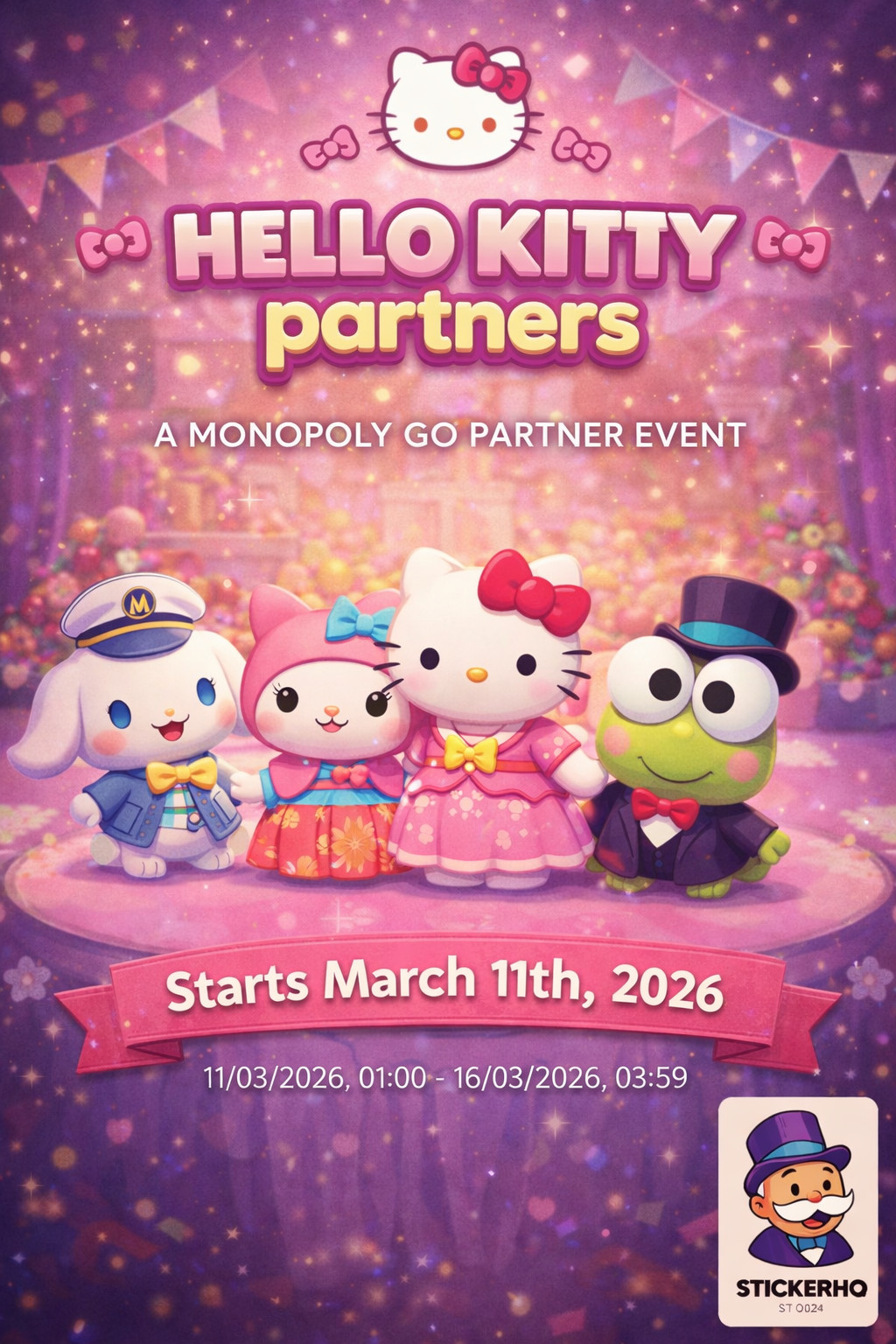 Hello Kitty Partners Event Monopoly Go 🔥 RUSH 1-2 Hours 🔥 Full Carry