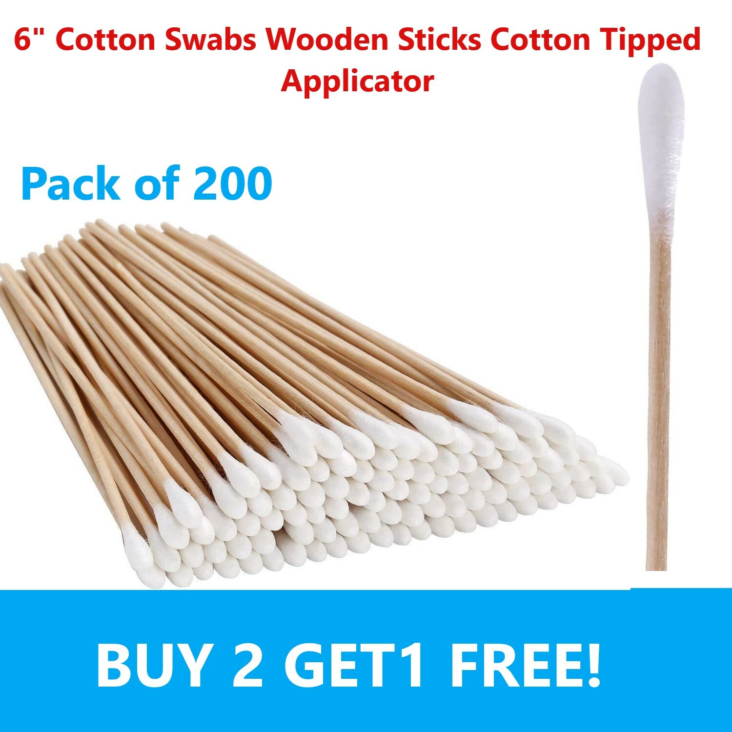 200pc Cotton Swabs Swab Q-tips 6" Long Wood Medical Grade Manufacturer Sealed
