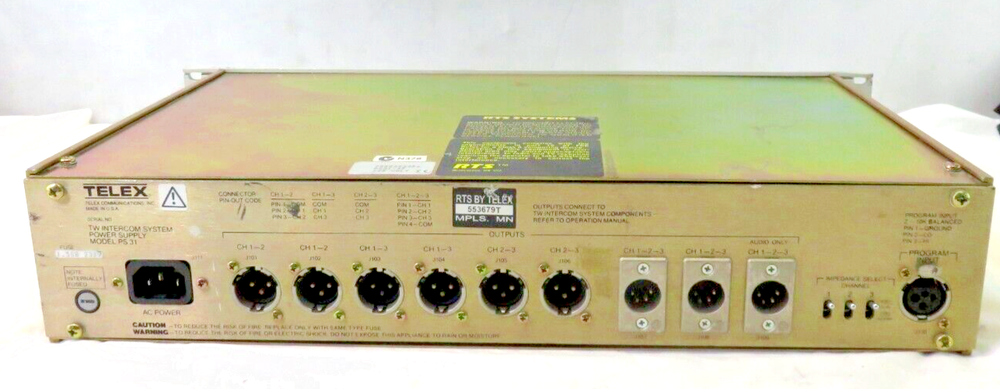 RTS Systems Intercom System Power Supply PS 31, FOR PARTS/ REPAIR