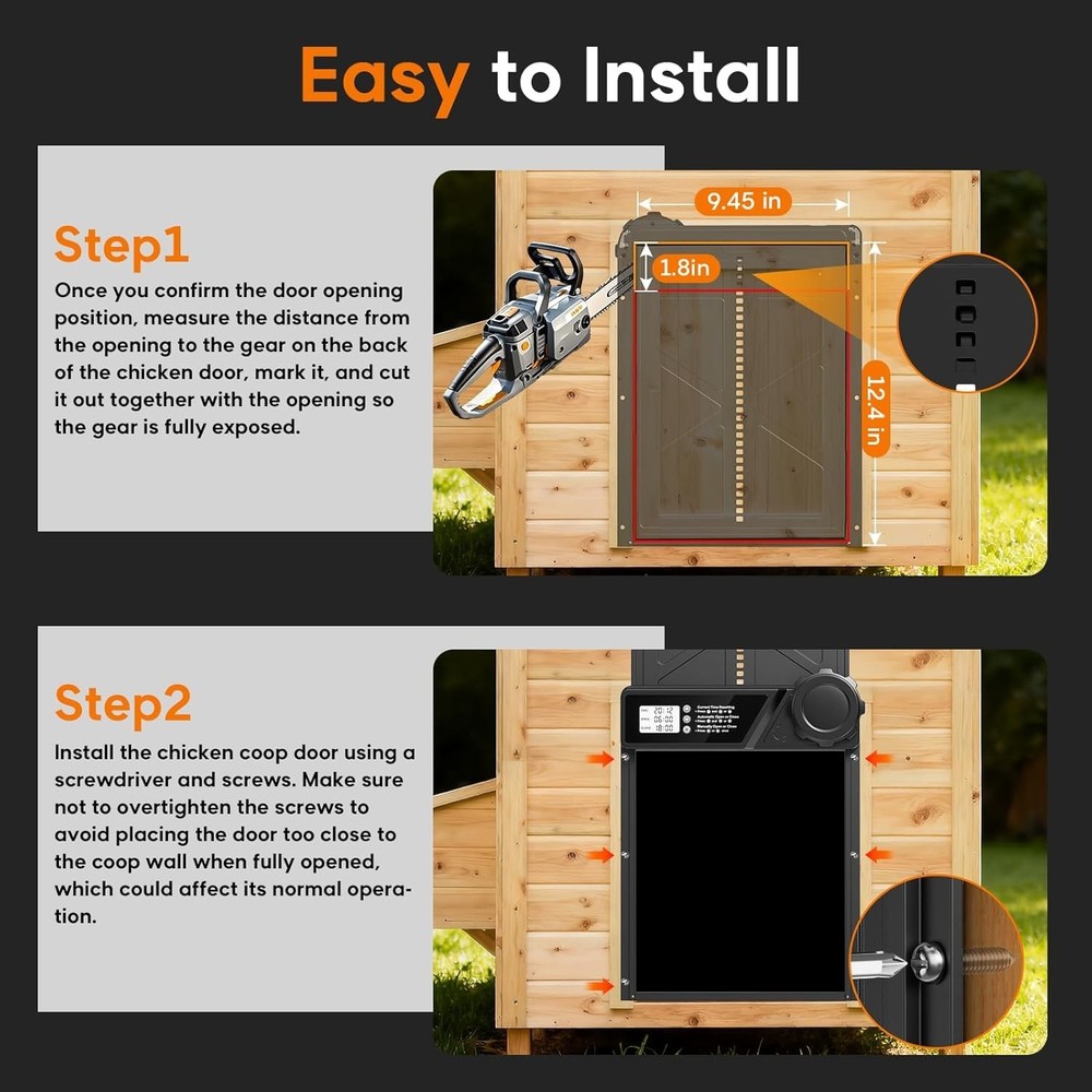 Large Automatic Chicken Coop Door with LCD Display, Aluminum Automatic Chicke...