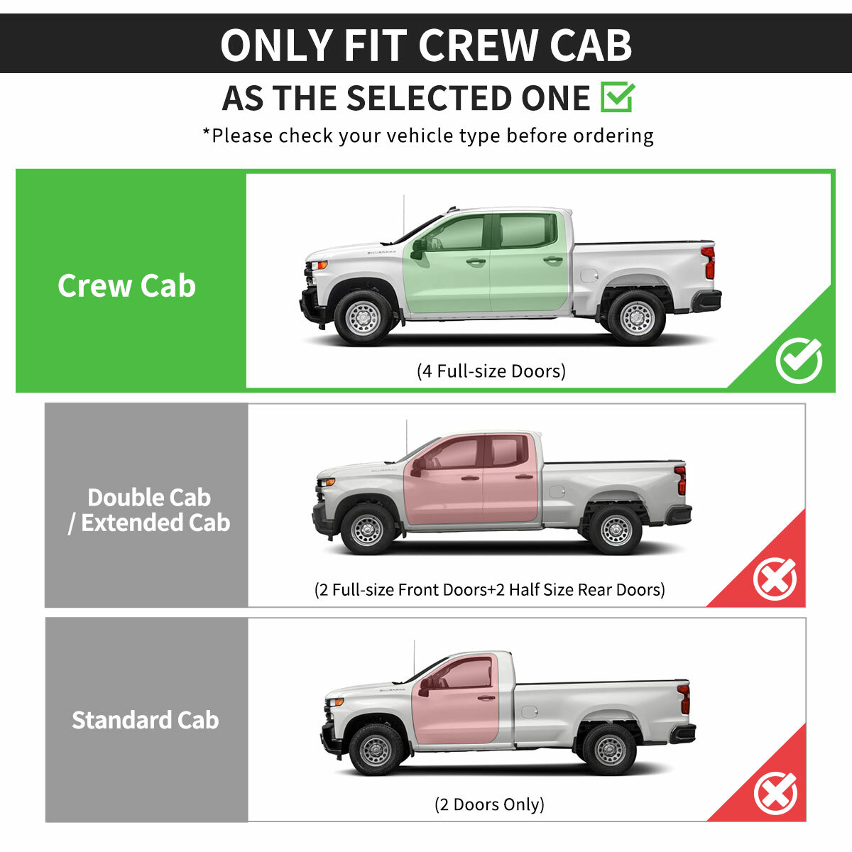 Running Boards for 19-24 Silverado Sierra 1500 Crew Cab 6" Nerf Bars Side Steps
